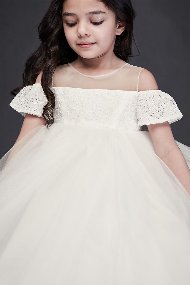 Off the Shoulder Lace and Tulle Flower Girl Dress Image 3