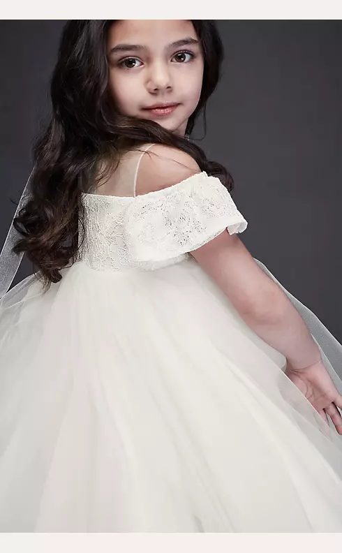 Off the Shoulder Lace and Tulle Flower Girl Dress Image 4