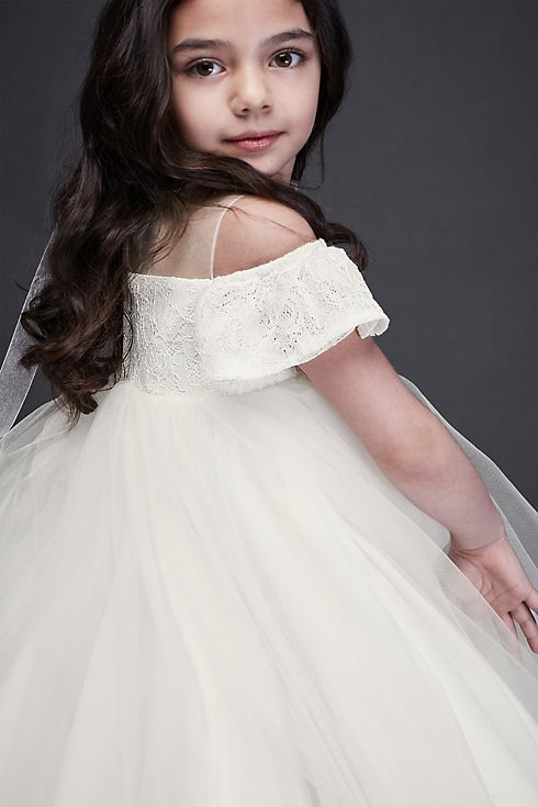 Off the Shoulder Lace and Tulle Flower Girl Dress Image 4