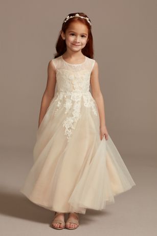 Flower Girl Dress Tulle Bridal Lace with Flower Detailing Wedding Age 4-14 Years