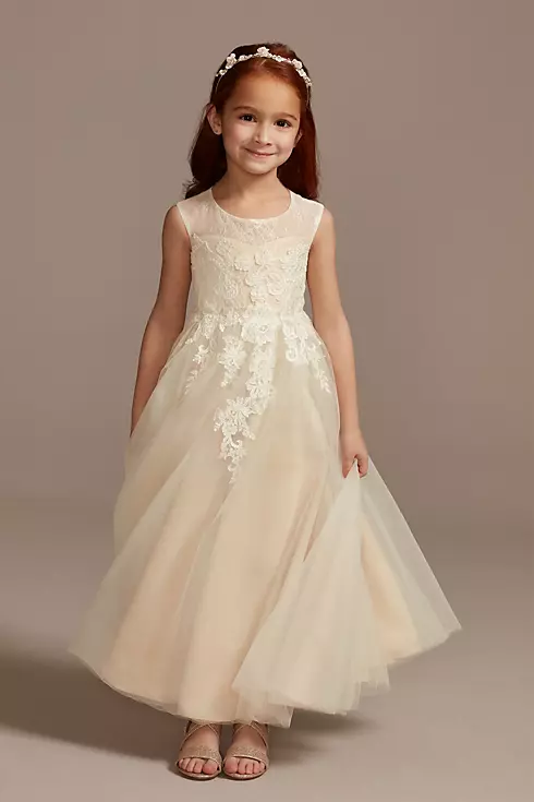 Illusion and Tulle Flower Girl Dress with Applique Image 1