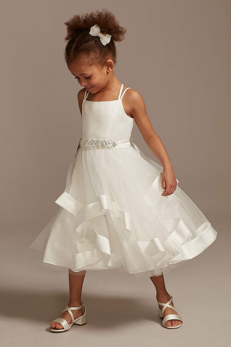 Flower Girl Kid Children Wedding Party Creamy white Satin Flat Fancy Dress Shoes 