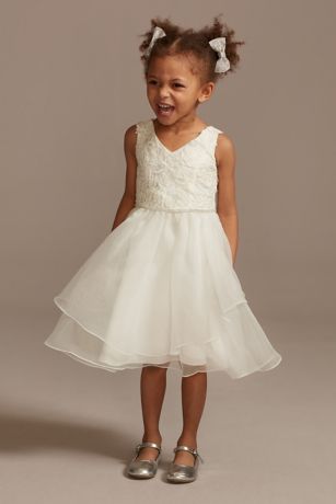 Lace Applique Flower Girl Dress with Tiered Skirt