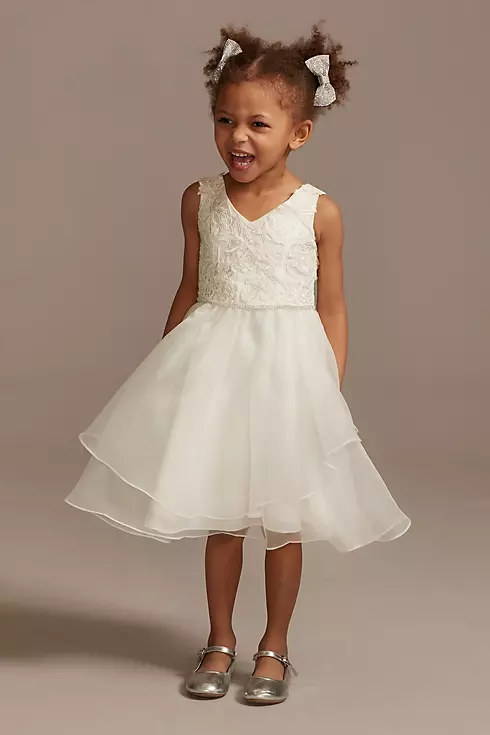 Lace Applique Flower Girl Dress with Tiered Skirt Image 1