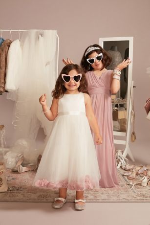 Satin Tulle Flower Girl Dress with Colored Petals | David's Bridal