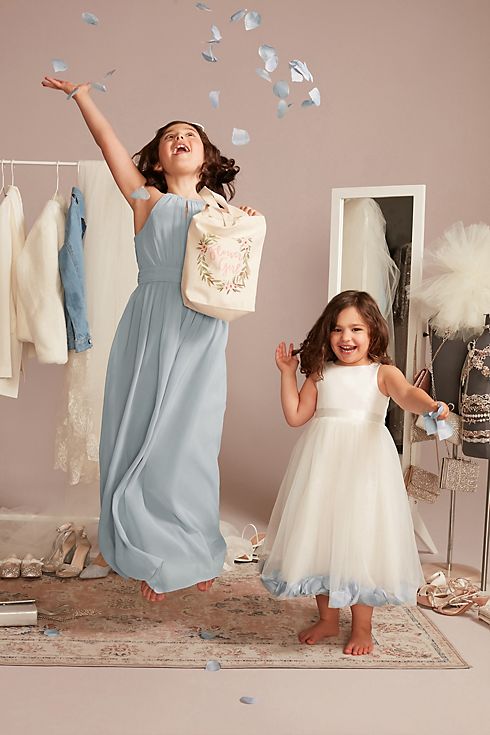 Satin Tulle Flower Girl Dress with Colored Petals Image 5