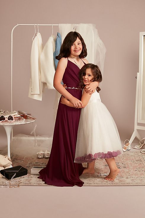 Satin Tulle Flower Girl Dress with Colored Petals Image 7