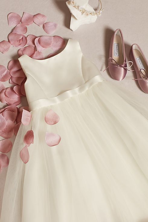 Satin Tulle Flower Girl Dress with Colored Petals Image 3