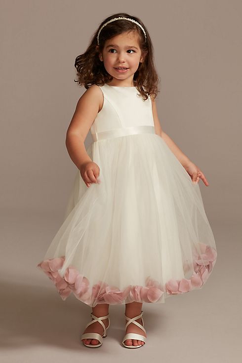 Satin Tulle Flower Girl Dress with Colored Petals Image