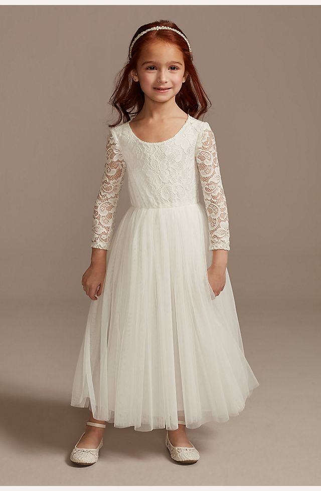 uendelig silke beløb Scalloped V-Back Lace A-Line Flower Girl Dress | David's Bridal