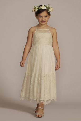 Lace Boho Flower Girl Dress with Keyhole Back David's Bridal