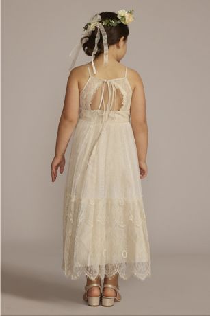 Lace Boho Flower Girl Dress with Keyhole Back David's Bridal