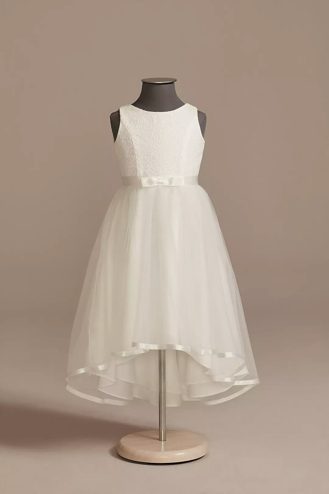 Lace and Tulle High-Low Flower Girl Dress with Bow Image