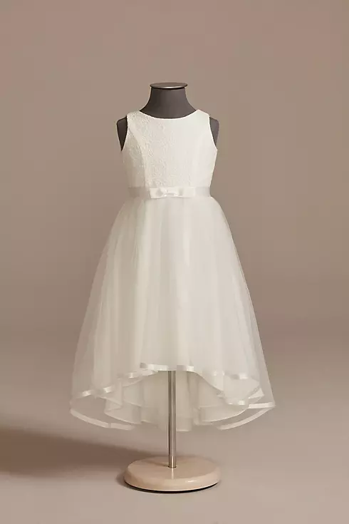 Lace and Tulle High-Low Flower Girl Dress with Bow Image 1