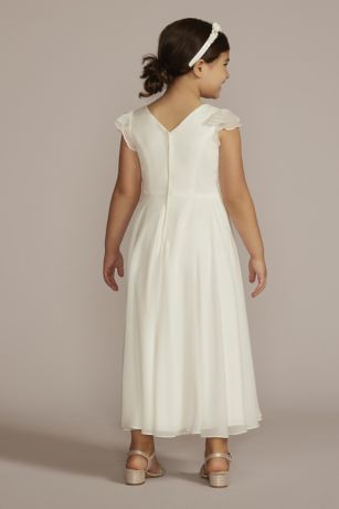 Faux-Wrap Flutter Sleeve Chiffon Flower Girl Dress