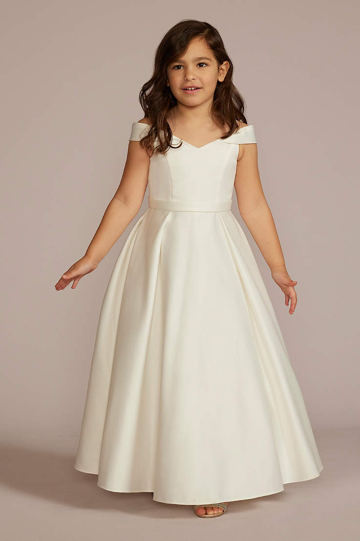 Beautiful Flower Girl Ivory Party Dress with Satin Bow Communion Fashion 