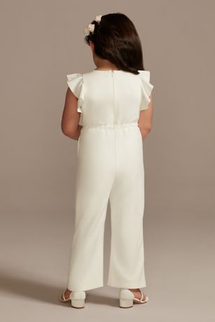 Flutter Sleeve Stretch Crepe Flower Girl Jumpsuit | David's Bridal