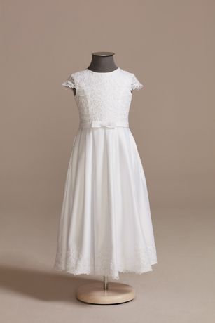 Lace and Satin A-Line Communion Dress with Bow