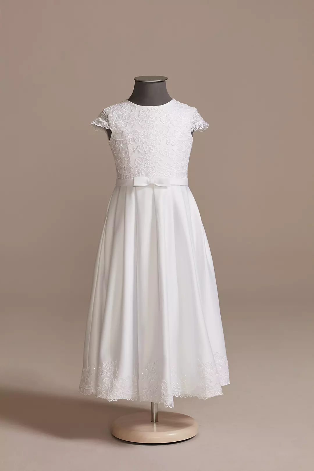 Lace and Satin A-Line Communion Dress with Bow Image
