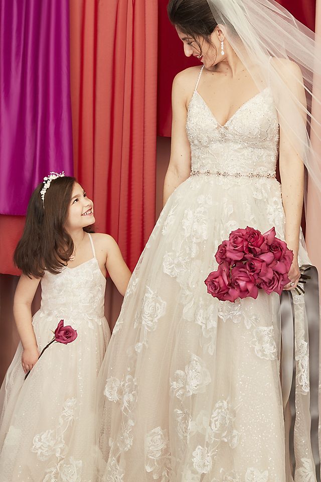 Large Floral Applique Beaded Strap Wedding Dress Image 8