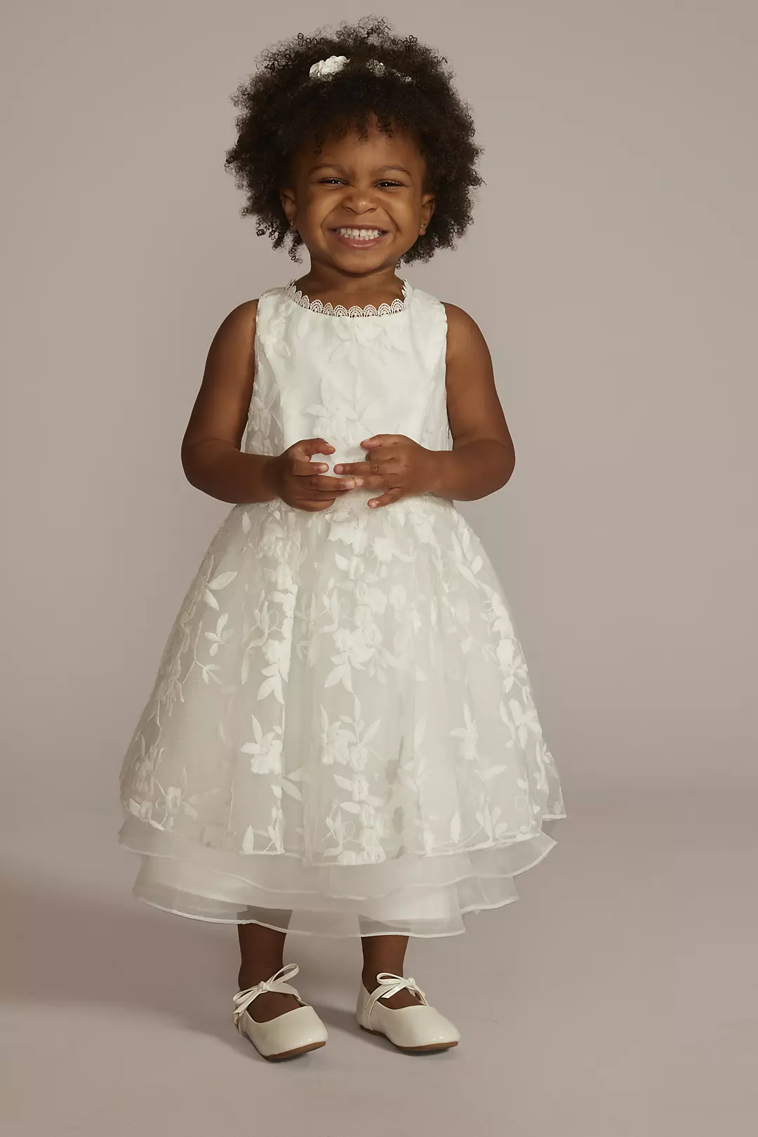 Embroidered Tiered Organza Flower Girl Dress Image