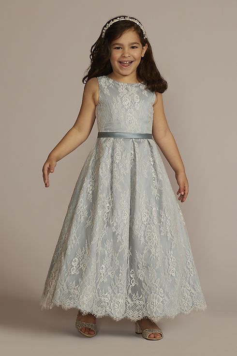 Lace and Satin Ball Gown Flower Girl Dress Image 1