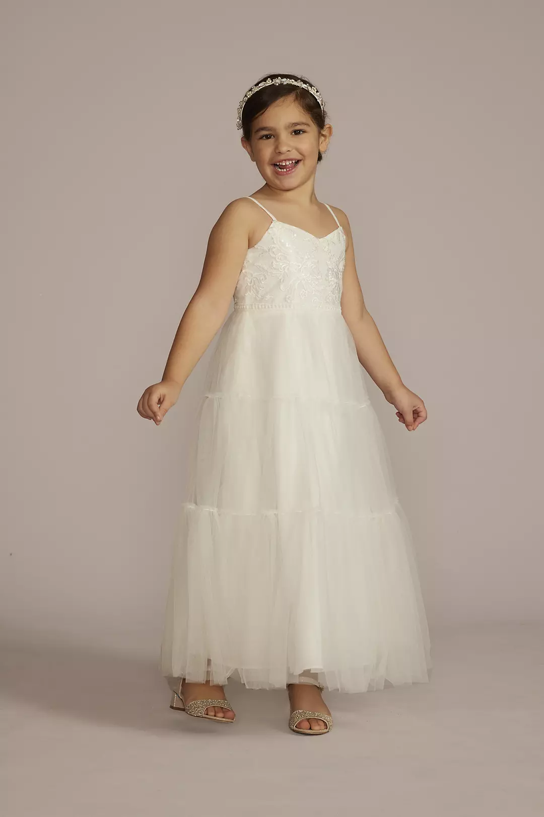 Lace and Tulle Spaghetti Strap Flower Girl Dress Image