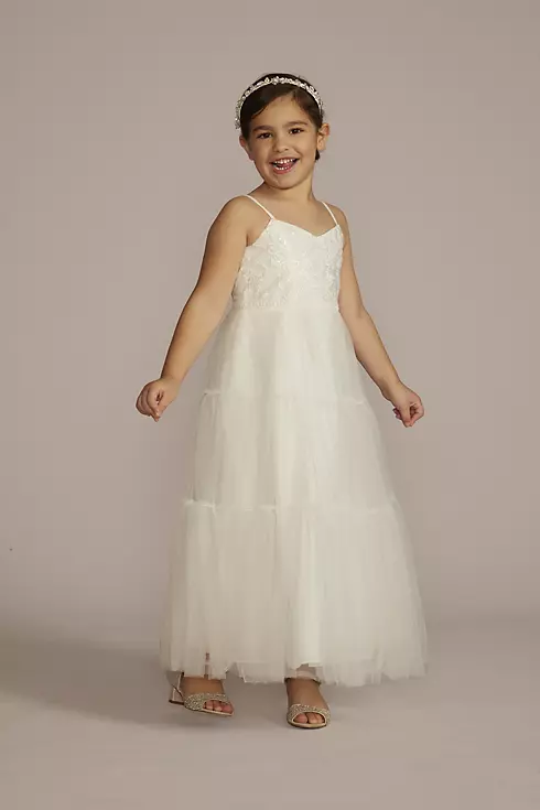 Lace and Tulle Spaghetti Strap Flower Girl Dress Image 1