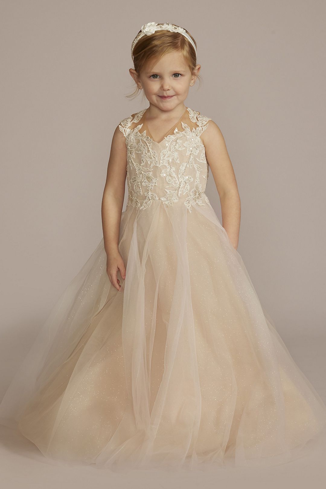 Gradient Flower Girl Dress With Tiered Tulle Fluffy Skirt. 