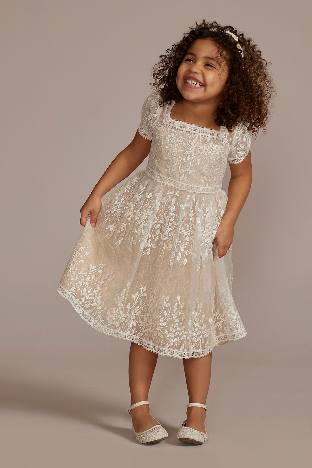 floral lace cap sleeve flower girl dress from david's bridal