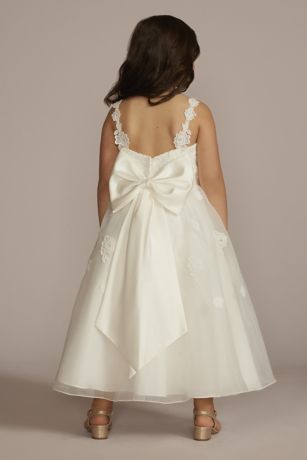 Floral Lace Tea Length Flower Girl Dress | David's Bridal