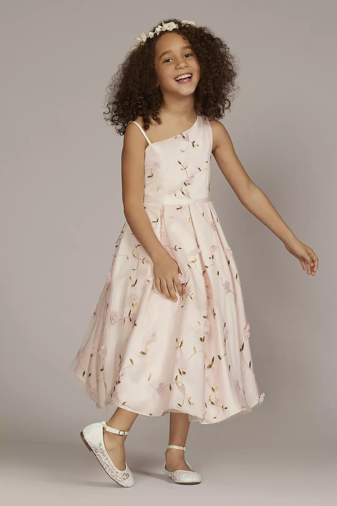 Embroidered Floral One Shoulder Flower Girl Dress | David's Embroidered Floral One Shoulder Flower Girl Dress | David's
