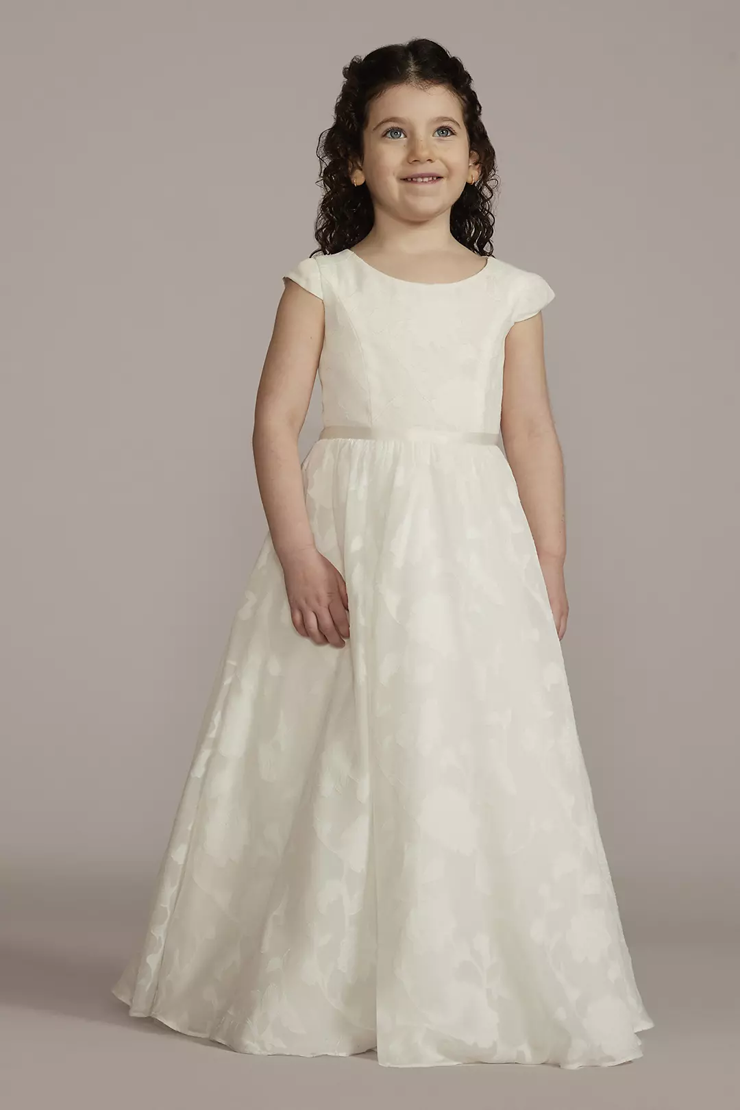 Floral Burnout Cap Sleeve Flower Girl Dress | David's Bridal Floral Burnout Cap Sleeve Flower Girl Dress | David's Bridal