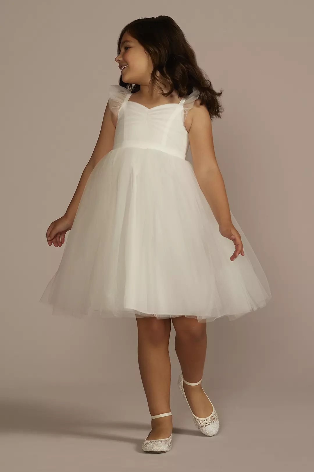 Ruffle Sleeve Pinch Front Tulle Flower Girl Dress Image