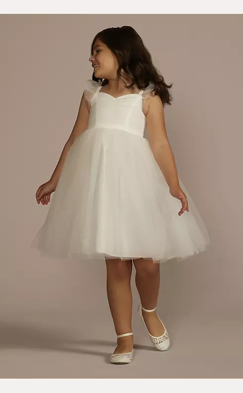 Ruffle Sleeve Pinch Front Tulle Flower Girl Dress Image 1