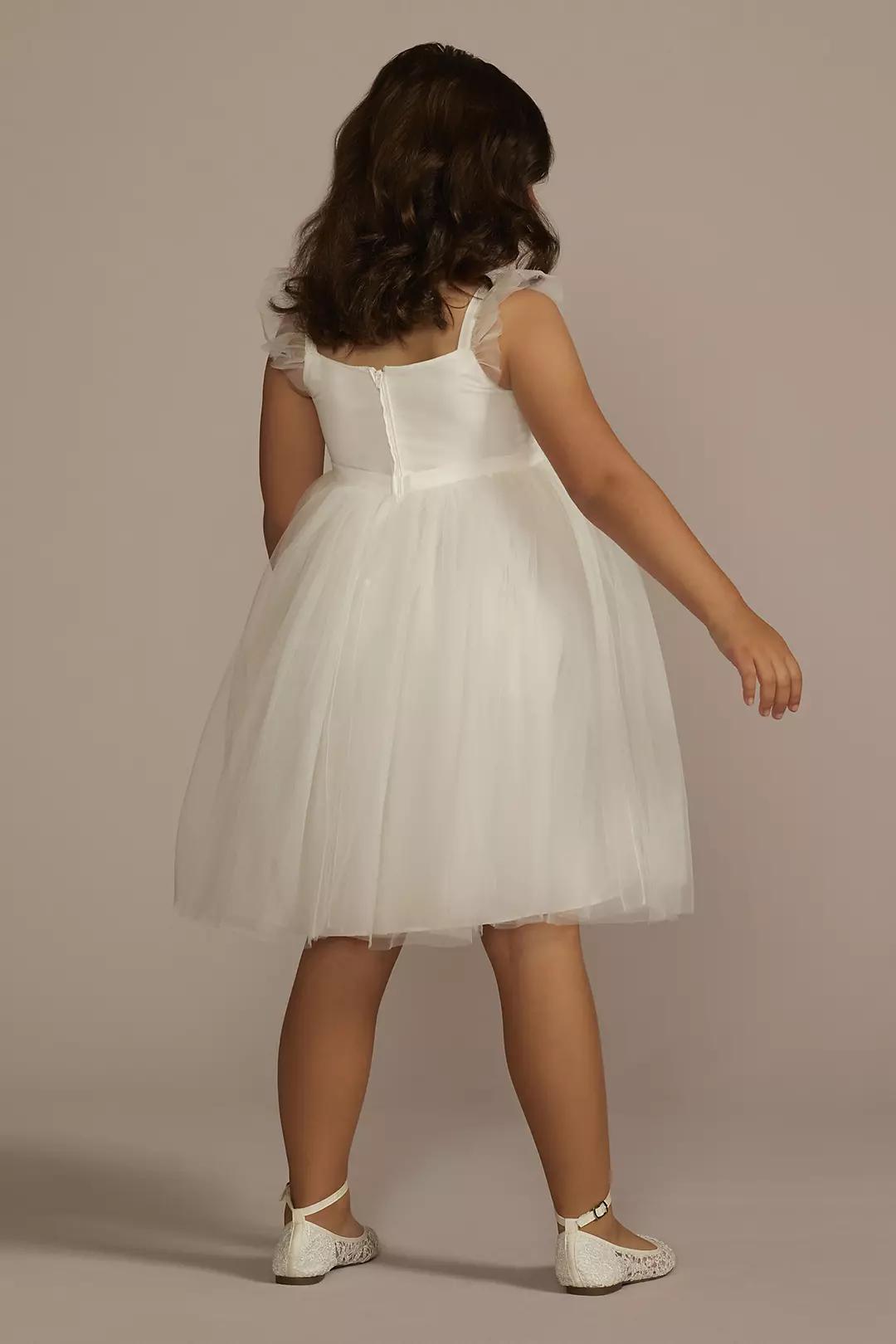 Ruffle Sleeve Pinch Front Tulle Flower Girl Dress Image 2