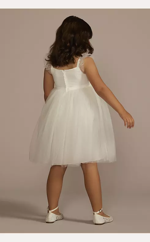 Ruffle Sleeve Pinch Front Tulle Flower Girl Dress Image 2