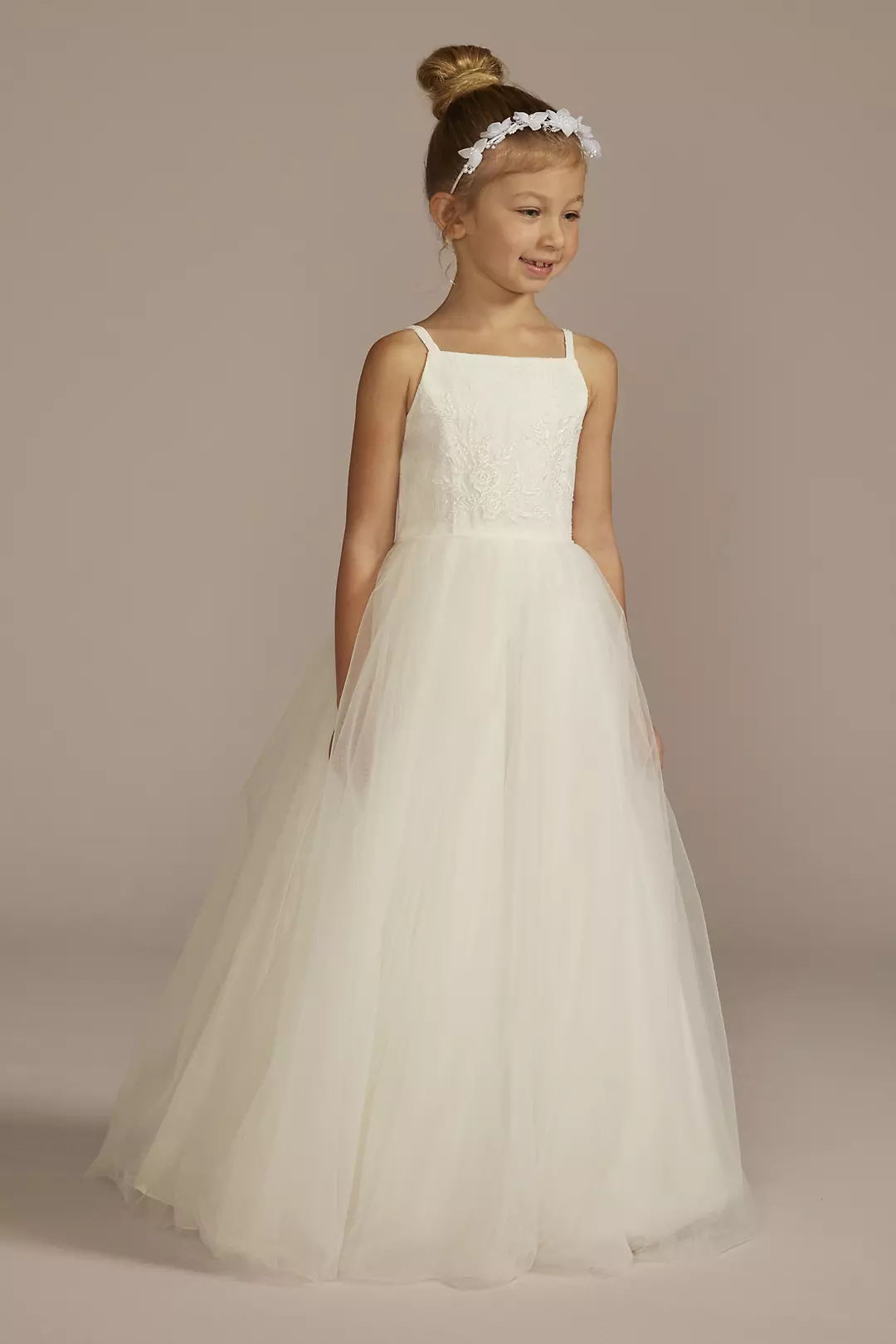 Beaded Lace and Tulle Flower Girl Ball Gown Dress Image