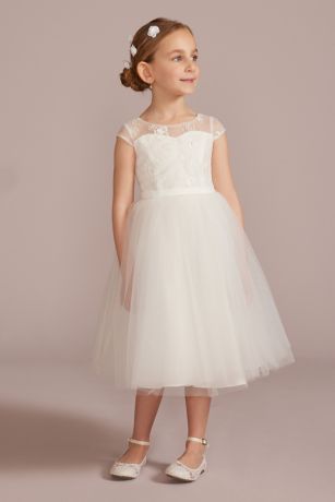 Illusion Lace Sleeve Flower Girl Dress with Bow