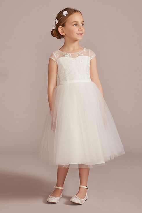 Floral Lace Illusion Cap Sleeve Flower Girl Dress Image
