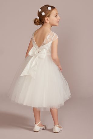 ワンピース Curve Piping Flower Dress Floral Lace Illusion Cap Sleeve Flower Girl Dress | David's