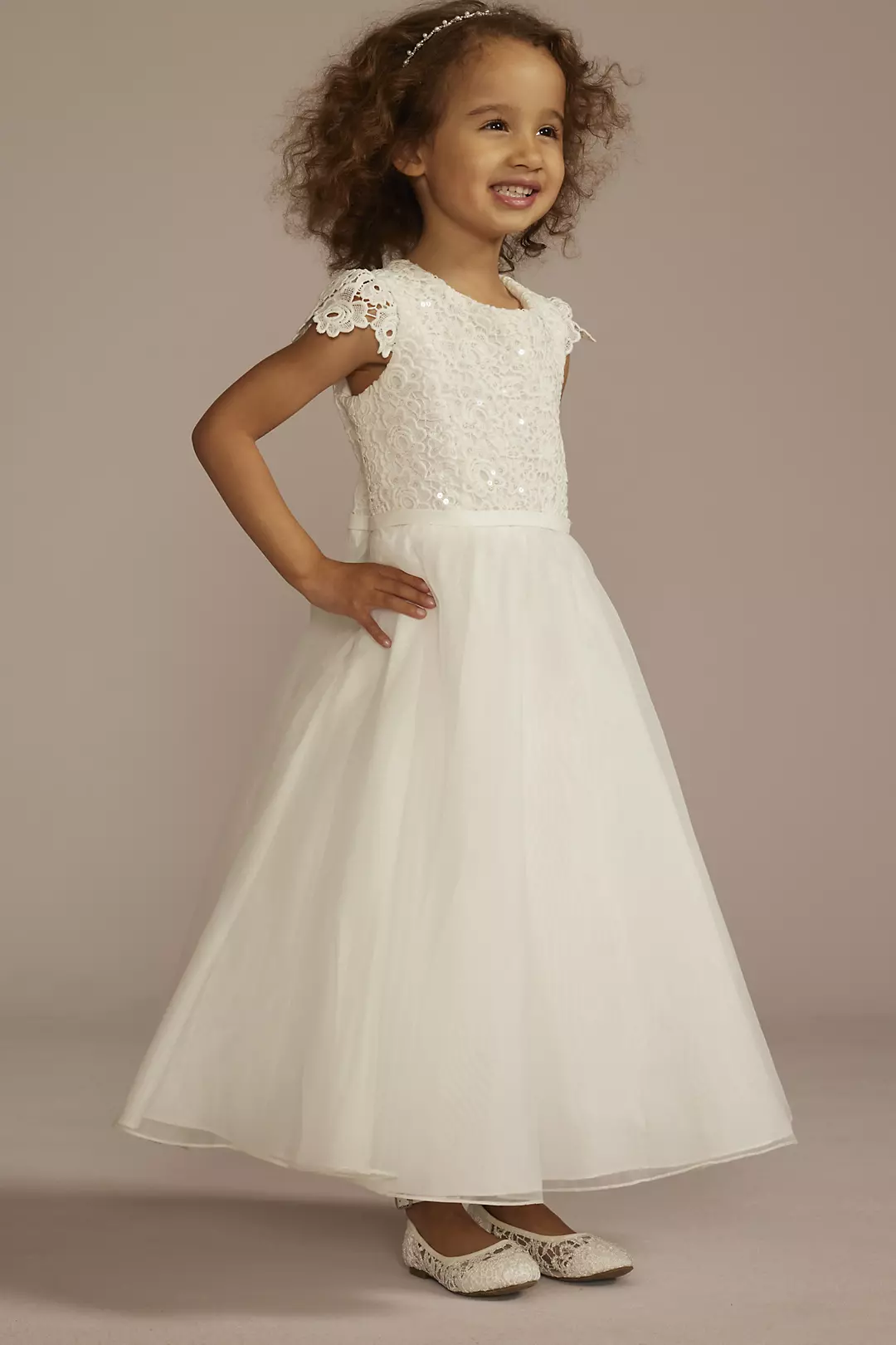 Lace and Organza Cap Sleeve Flower Girl Dress Image