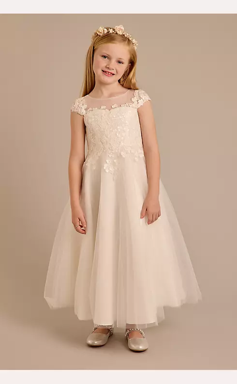Tulle Flower Girl Dress with Lace Appliques Image 1