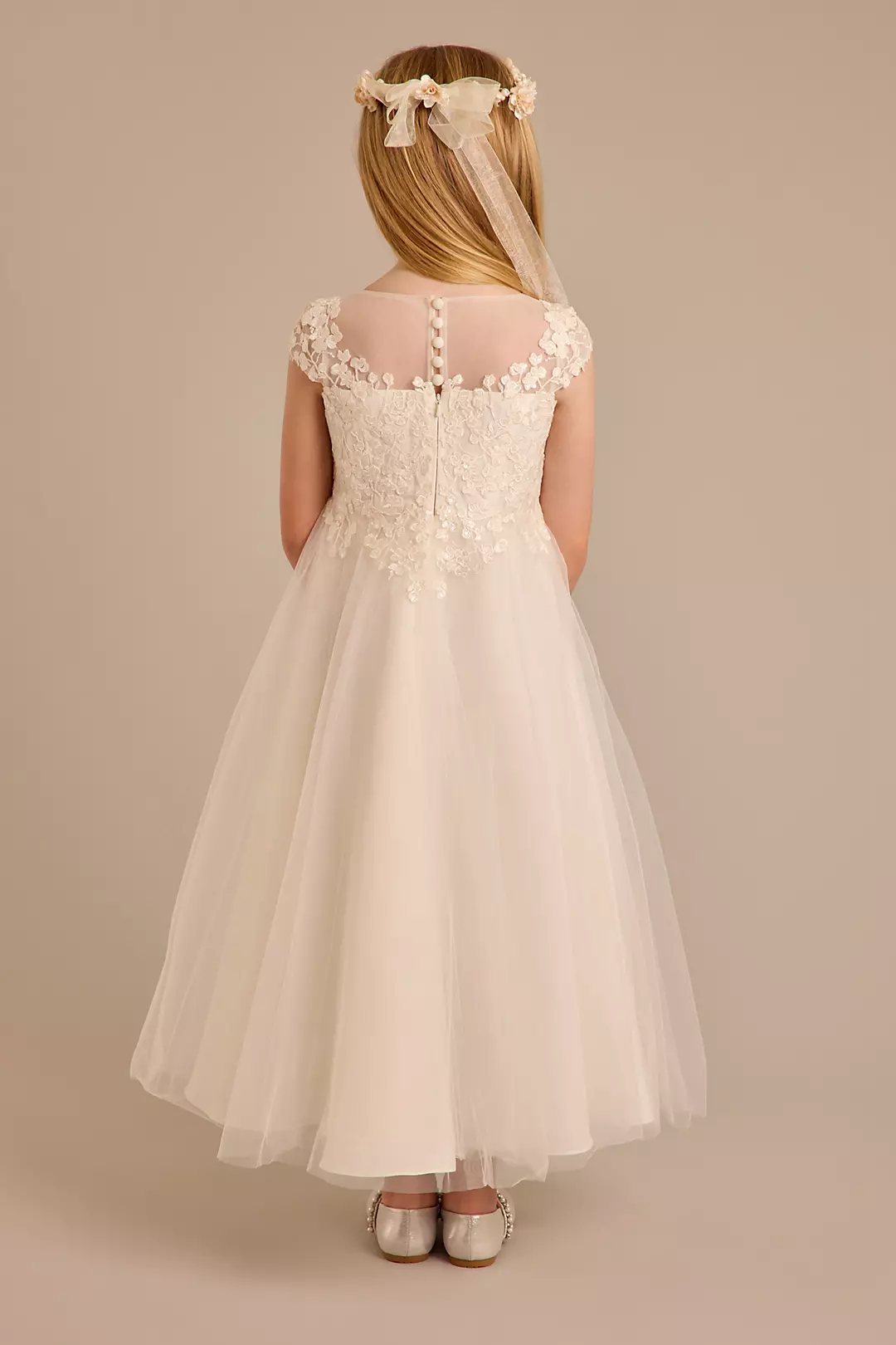 Tulle Flower Girl Dress with Lace Appliques Image 2