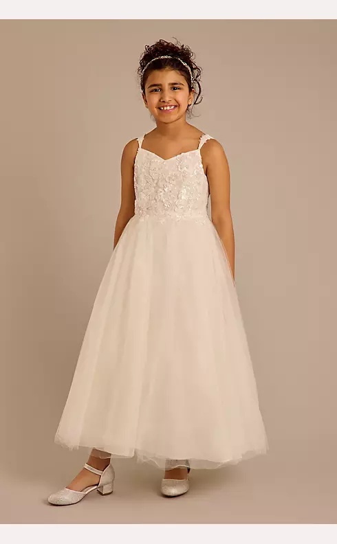 Tulle and Lace Applique Flower Girl Ball Gown Image 1