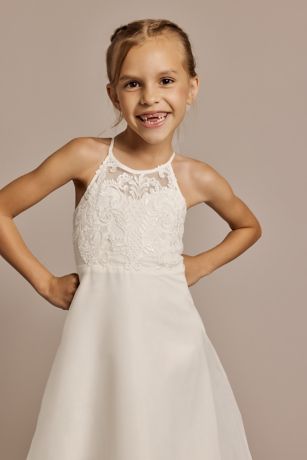 Embellished Halter Neck A-Line Flower Girl Dress | David's Bridal, image size:1080x1620