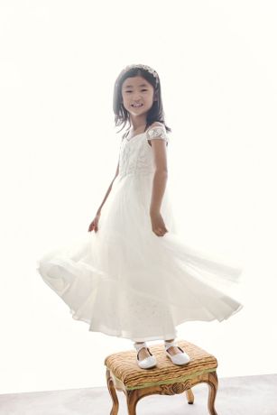 Off-the-Shoulder Lace and Tulle Flower Girl Dress | David's Bridal