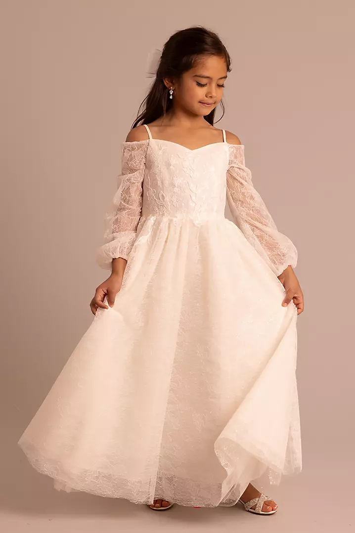 Two Pieces Long Sleeves Tulle A-line Lace Flower Girl Dresses Two Pieces Long Sleeves Tulle A-line Lace Flower Girl Dresses