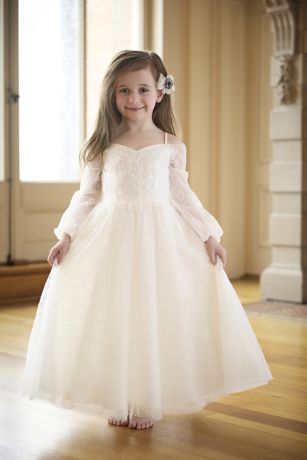 Off-Shoulder Long Sleeve Lace Flower Girl Dress | David's Bridal