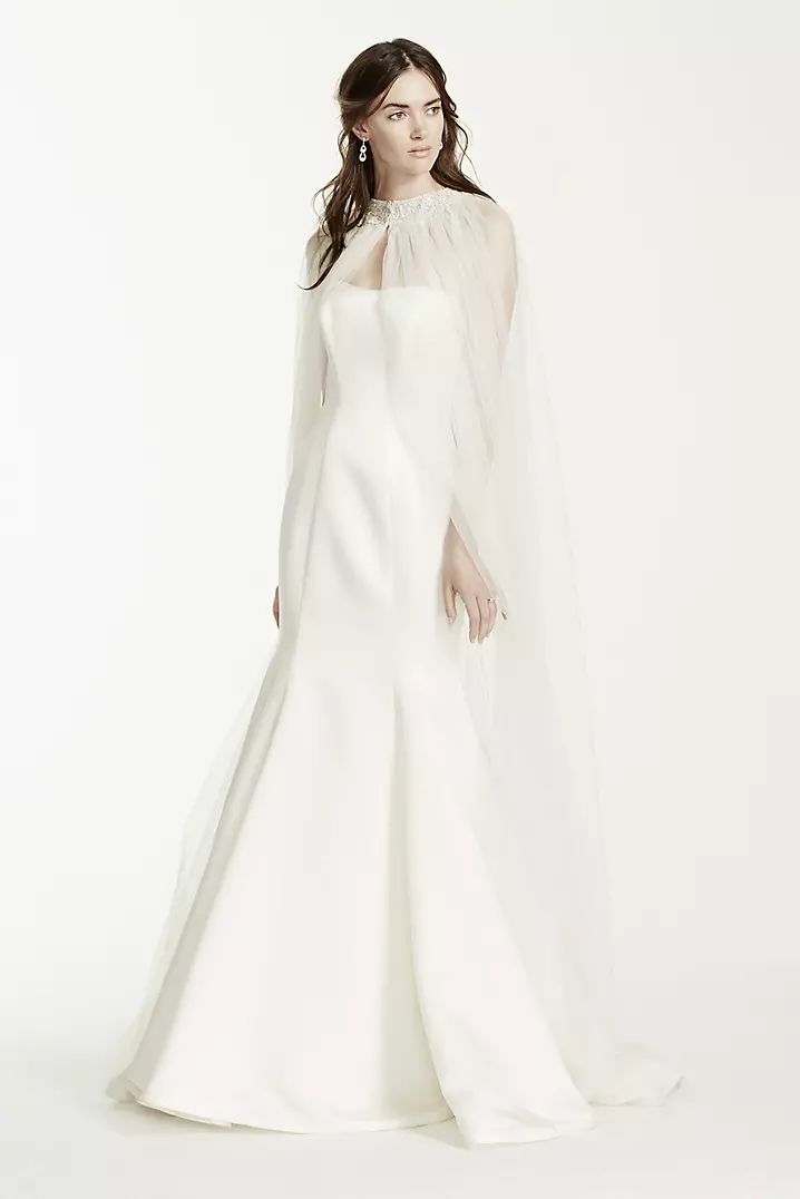 Floor Length Tulle Cape with Beaded Neckline David's Bridal